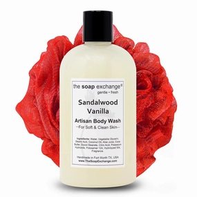 Body Wash - Sandalwood Vanilla Scent - Hand Crafted 12 fl oz / 354 ml Natural Artisan Liquid Soap for Hand, Face & Body, Shower Gel, Cleanse, Moisturize, & Protect. Made in USA.