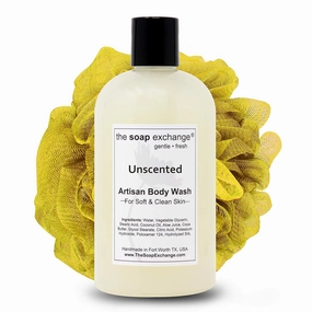 Body Wash - Unscented Fragrance Free - Hand Crafted 12 fl oz / 354 ml Natural Artisan Liquid Soap for Hand, Face & Body, Shower Gel, Cleanse, Moisturize, & Protect. Made in USA.