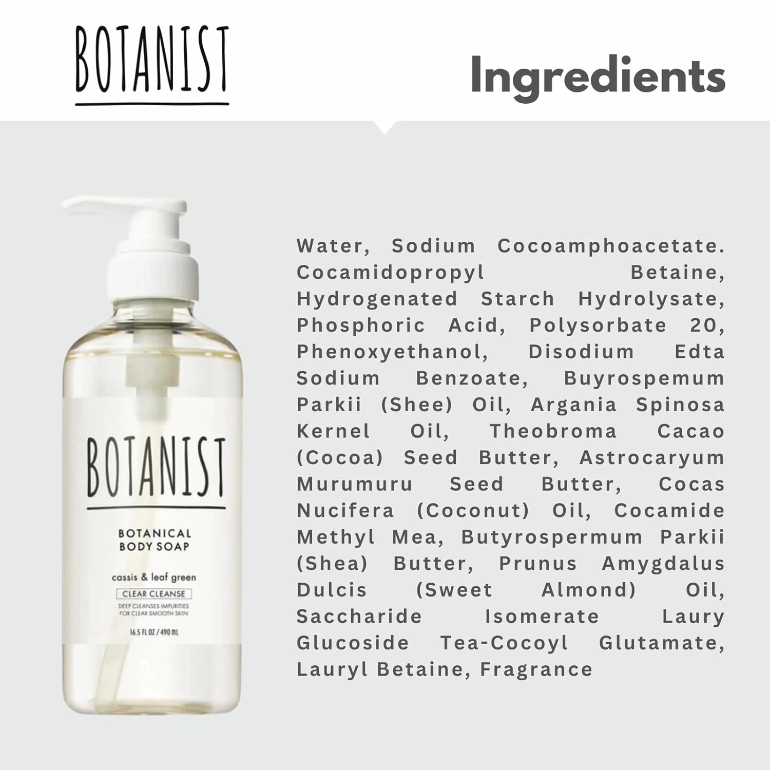 Body Wash For Dry Skin, Shower Gel Body Wash, Hydrating Body Soap, Shea Butter Coconut Oil, Sulfate, Paraben & Dye Free| For Family Use, Cassis Leaf & Leaf Green,16.5 Fl Oz/ 490mL, 2EA