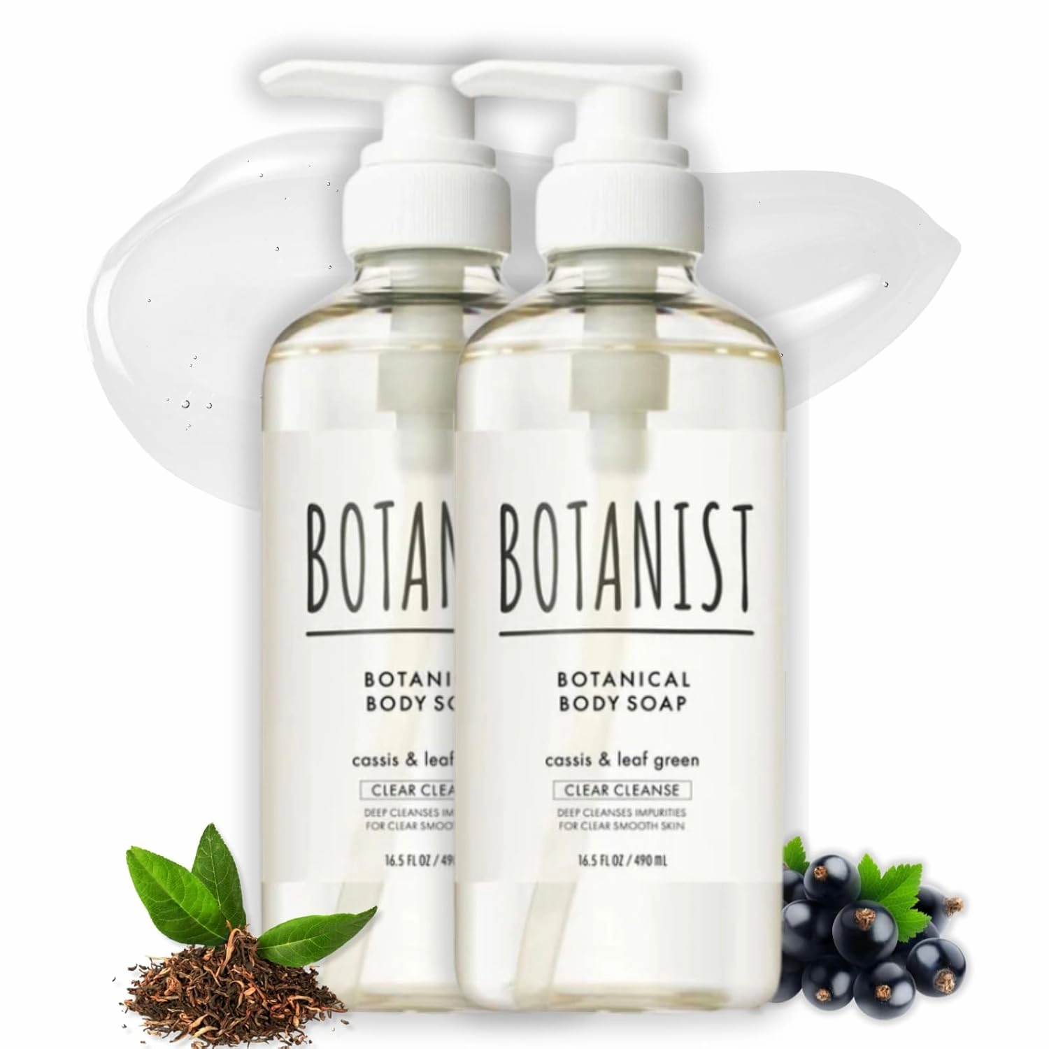 Body Wash For Dry Skin, Shower Gel Body Wash, Hydrating Body Soap, Shea Butter Coconut Oil, Sulfate, Paraben & Dye Free| For Family Use, Cassis Leaf & Leaf Green,16.5 Fl Oz/ 490mL, 2EA