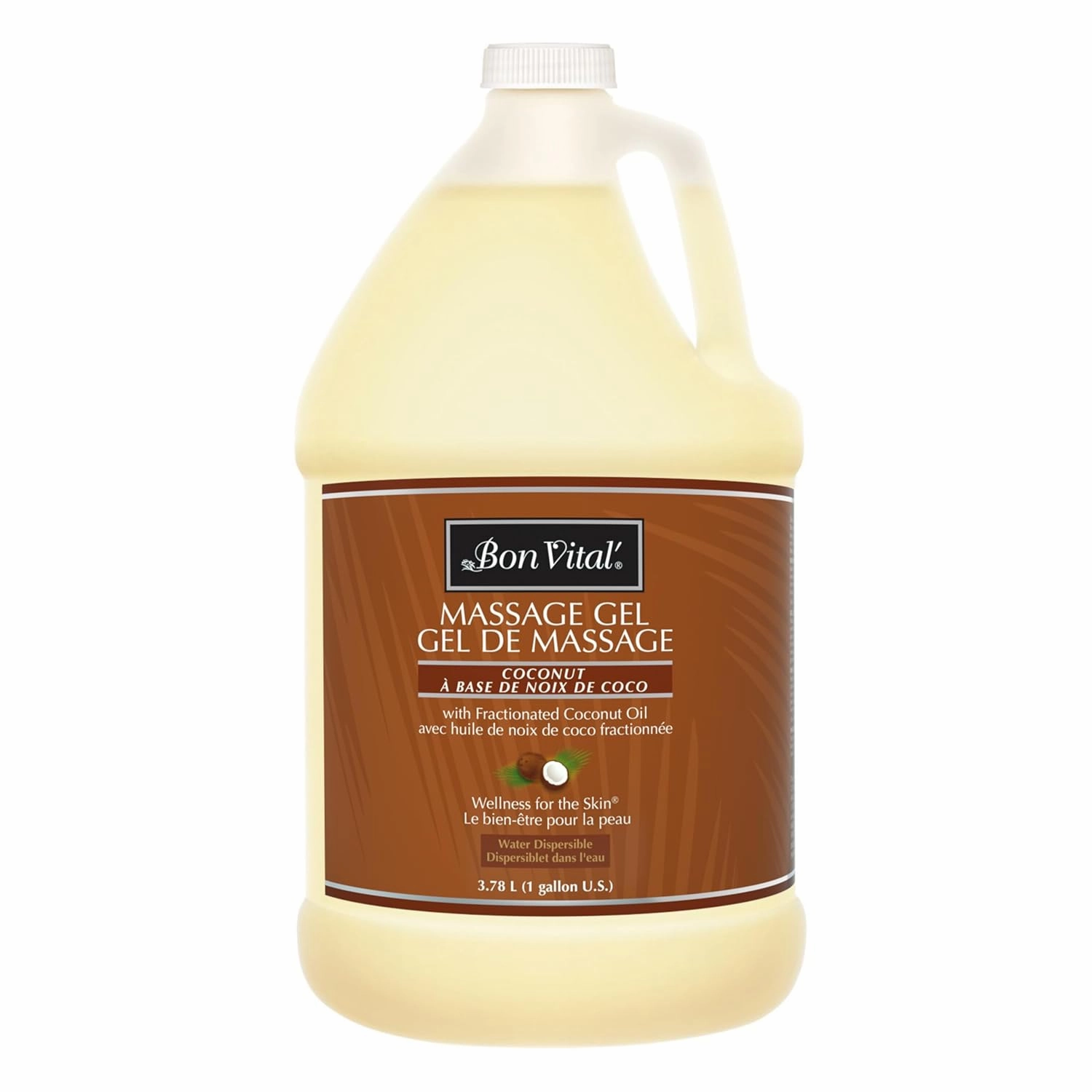 Bon Vital' Coconut Massage Gel with 100% Pure Fractionated Coconut Oil, Great for At-Home Use in Back Massages & Neck Massages, Moisturizes Skin Without Clogging Pores, 1 Gal, Label may Vary