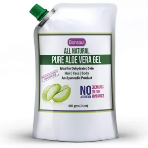 BONSOULZ All Natural and Pure Aloe Vera Gel | 99% Aloe Vera | Ideal for Dehydrated Skin | Hair, Face and Body (400 GMS)