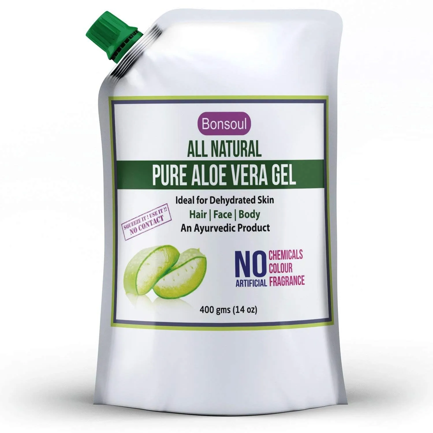 BONSOULZ All Natural and Pure Aloe Vera Gel | 99% Aloe Vera | Ideal for Dehydrated Skin | Hair, Face and Body (400 GMS)
