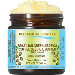 Botanical Beauty BRAZILIAN GREEN ARABICA COFFEE SEED OIL BUTTER 100% Natural VIRGIN UNREFINED RAW Cold Pressed 16 Fl oz - 480 ml. for FACE, SKIN, BODY, HAIR, NAILS
