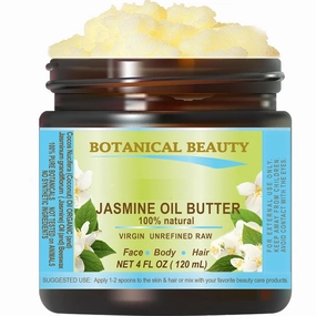 Botanical Beauty JASMINE OIL BUTTER Pure Natural Virgin Unrefined RAW 4 Fl Oz - 120 ml for FACE, SKIN, BODY, DAMAGED HAIR, NAILS.