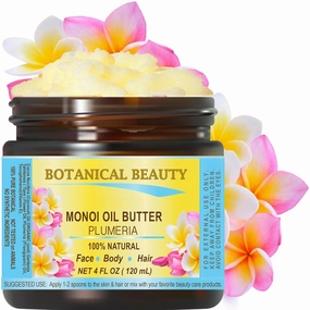 Botanical Beauty MONOI OIL BUTTER PLUMERIA Frangipani Pure Natural Virgin Unrefined RAW 4 Fl. Oz.- 120 ml for FACE, SKIN, BODY, HAIR, NAILS