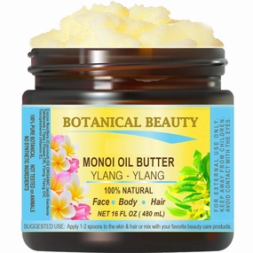 Botanical Beauty MONOI OIL BUTTER YLANG YLANG Pure Natural Virgin Unrefined RAW 16 Fl. Oz.- 480 ml for FACE, SKIN, BODY, HAIR, NAILS