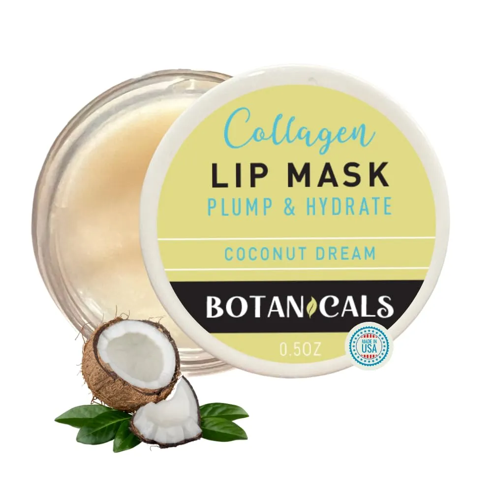 Botanicals Collagen Lip Mask with Hyaluronic Acid – Coconut Dream Lip Treatment for Dry, Chapped Lips – Plumping & Hydrating Overnight Lip Mask – Natural Lip Care by Botanicals – Made in USA