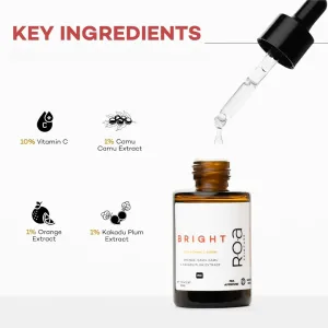 BRIGHT 10% Vitamin C face serum for Men and women 30ml | Brightening glow Vitamin C face serum for dry sensitive or combination skin with Orange, Kakadu plum and Camu Camu extract