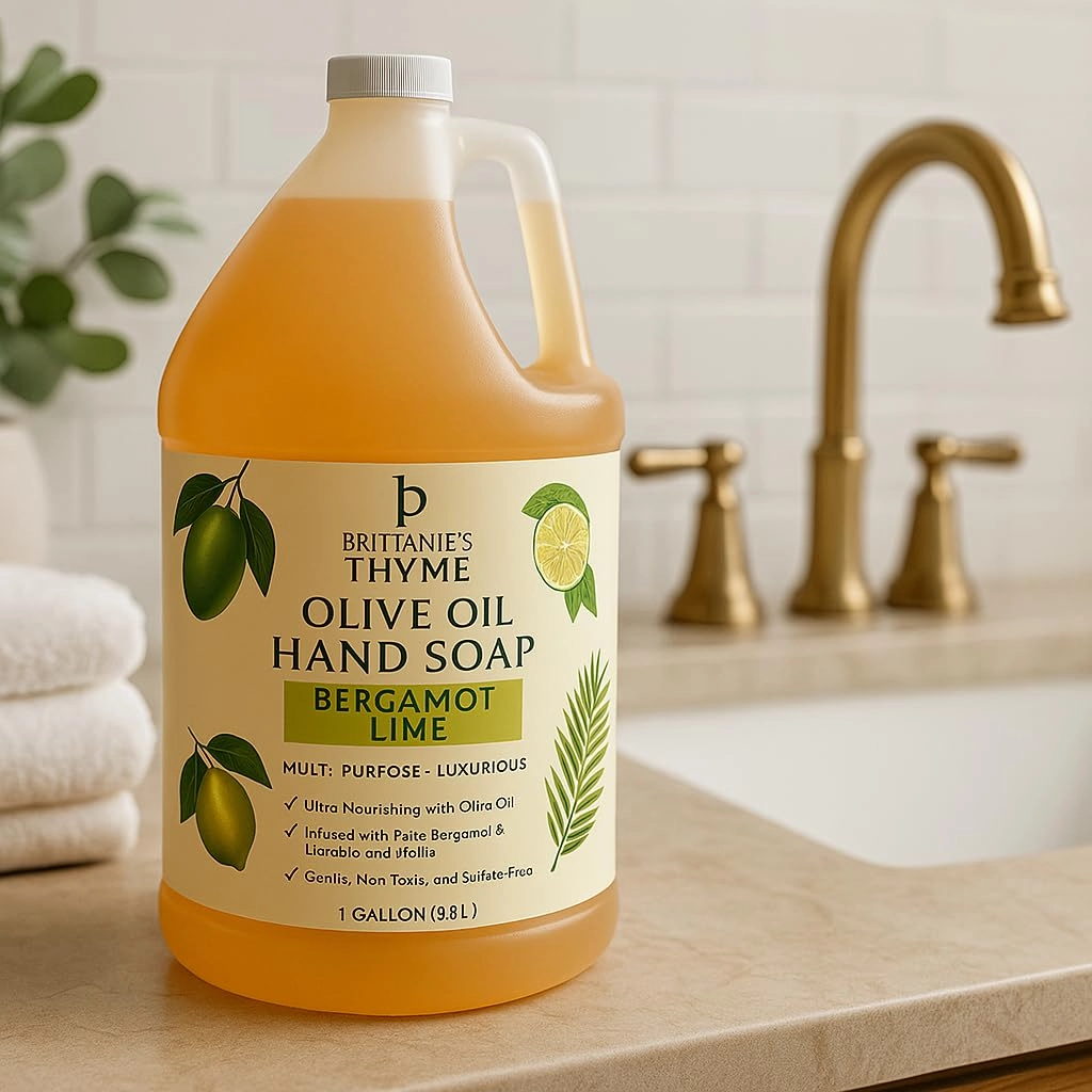 Brittanie's Bergamot Lime Pure Castile Olive Oil Liquid Soap 1 Gallon (128oz) | Face, Body Wash, Dishes, Pets & Laundry | Natural Vegan Sulfate Free, Moisturizing & Refill-Friendly