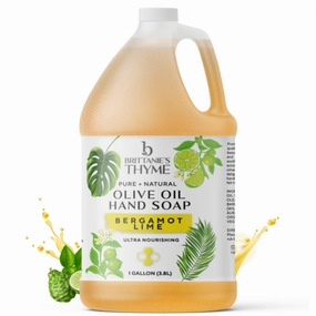 Brittanie's Bergamot Lime Pure Castile Olive Oil Liquid Soap 1 Gallon (128oz) | Face, Body Wash, Dishes, Pets & Laundry | Natural Vegan Sulfate Free, Moisturizing & Refill-Friendly
