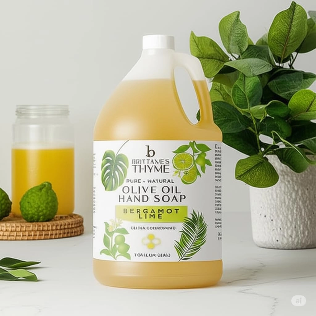 Brittanie's Bergamot Lime Pure Castile Olive Oil Liquid Soap 1 Gallon (128oz) | Face, Body Wash, Dishes, Pets & Laundry | Natural Vegan Sulfate Free, Moisturizing & Refill-Friendly