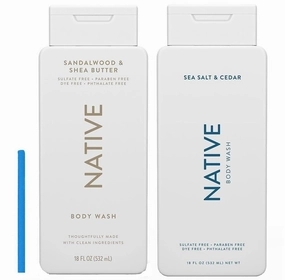 Bundle | Native Body Wash 2-Pack: Sandalwood & Shea Butter   Sea Salt & Cedar (18 fl oz each)   Drain Stick