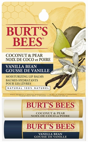 Burt’s Bees 100% Natural Moisturizing Lip Balm, Coconut & Pear and Vanilla Bean - 2 Tube s