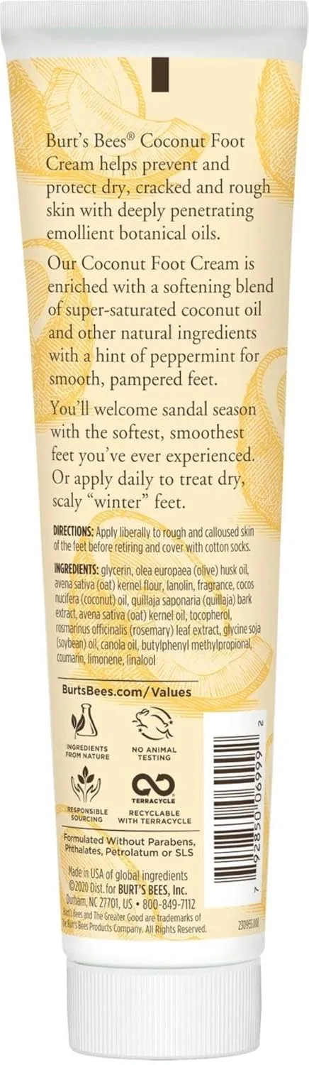 Burt's Bees Coconut Oil Foot Cream, Package May Vary, 4.3 Oz (Pack of 2)