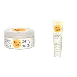 Burt's Bees Mama Bee Belly Butter, Leg & Foot Cream - Pregnancy Stretch Mark Prevention Cream, 6.5 Oz Tub & 3.38 Oz Foot Cream