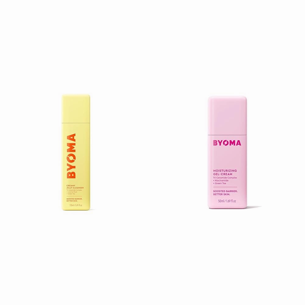 BYOMA Creamy Jelly Cleanser & Moisturizing Gel Cream Bundle - Gentle Face Wash   Lightweight Gel Lotion with Ceramides, Niacinamide & Green Tea – Supports Skin Barrier - 5.91 fl oz   1.69 fl oz