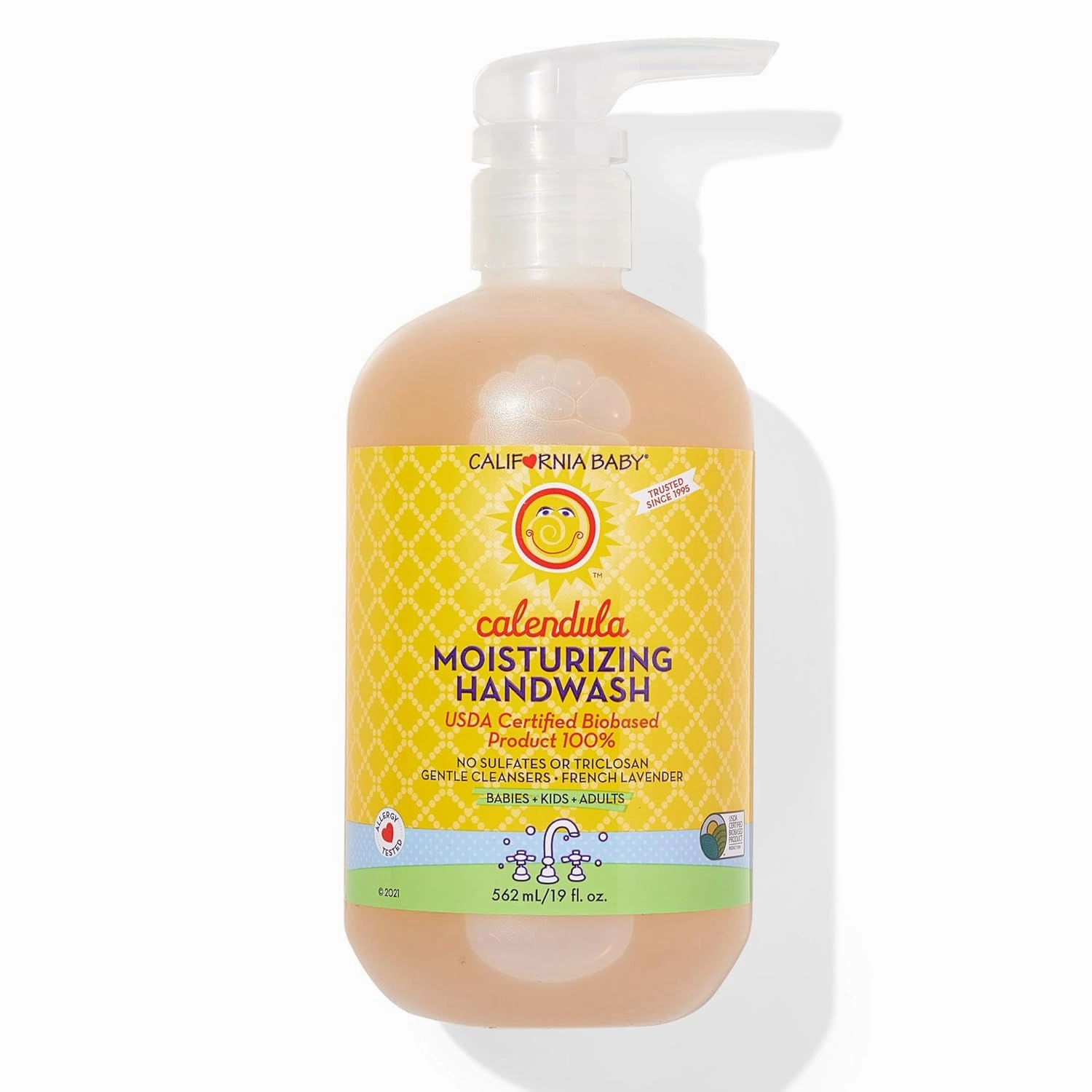 California Baby Calendula Moisturizing Hand Soap | Lavender Scent | 100% Plant-Based Sensitive Skin Soap | Coconut Oil | Hypoallergenic Soap | 19 oz.