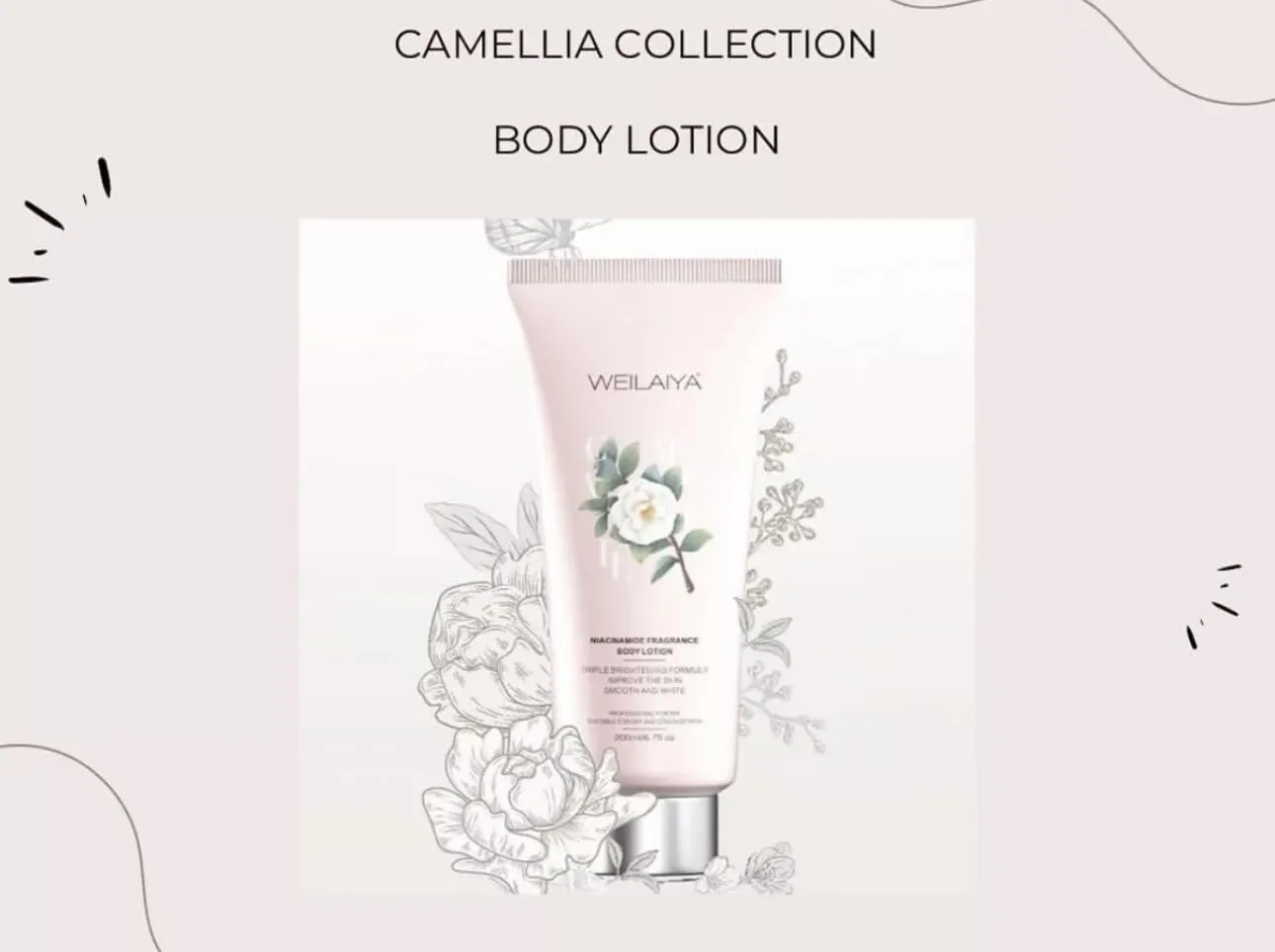 Camellia Niacinamide Brightening Body Lotion – 200mL / 7.04 fl oz – Hydrating Moisturizer for Dry & Sensitive Skin – Non-Sticky, Anti-Aging, Lightweight Formula