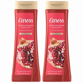 Caress Body Wash, Tahitian Pomegranate & Coconut Milk, Moisturizing Body Wash for Renewed, Glowing Skin, Exfoliating Body Soap Liquid, 20 Fl Oz (Pack of 2)