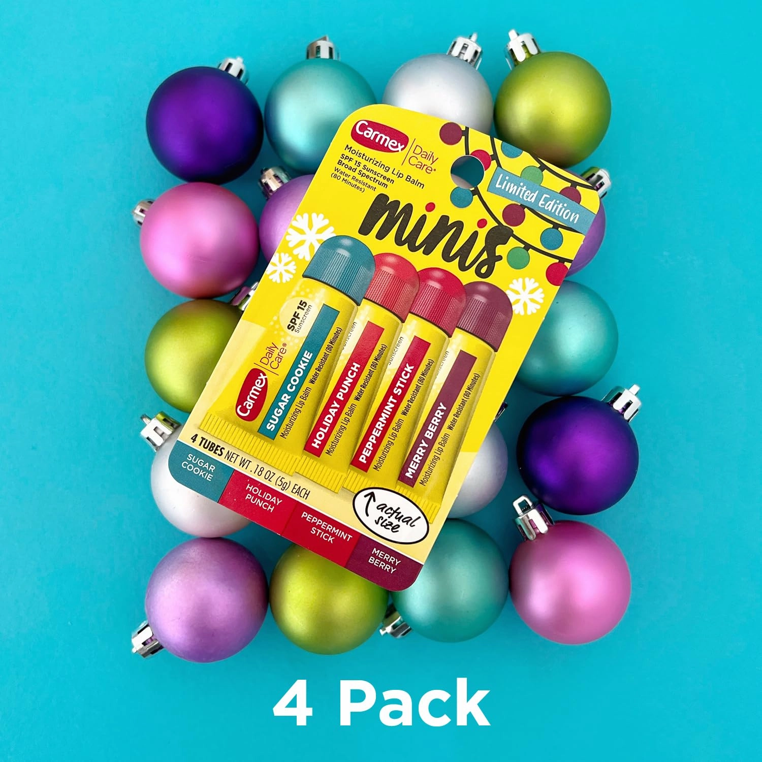 Carmex Daily Care Minis Moisturizing Lip Balm Holiday Tubes, 12 Count (3 Packs of 4)