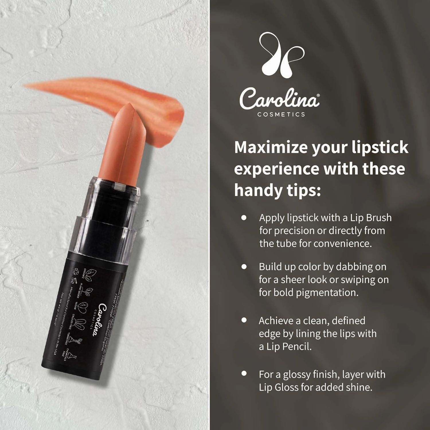 Carolina Cosmetics- Moisturizing Lipstick in Autumn Shade - Plant-Based Hydrating with Cocoa Oil, Vegan, Non-GMO, Paraben-Free - 0.15oz