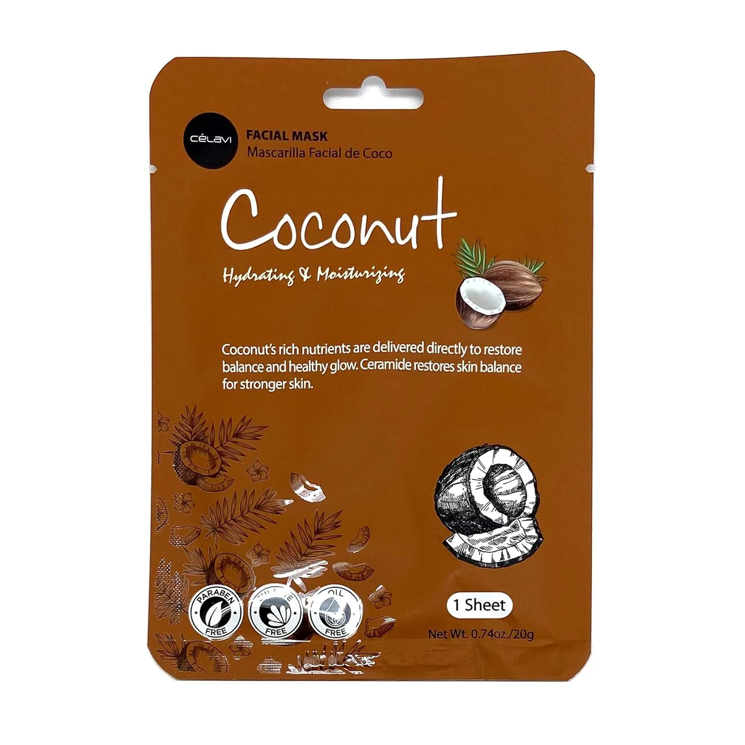 Celavi Facial Mask Set Korean Essence Sheet Masks (24-pcs, Coconut)