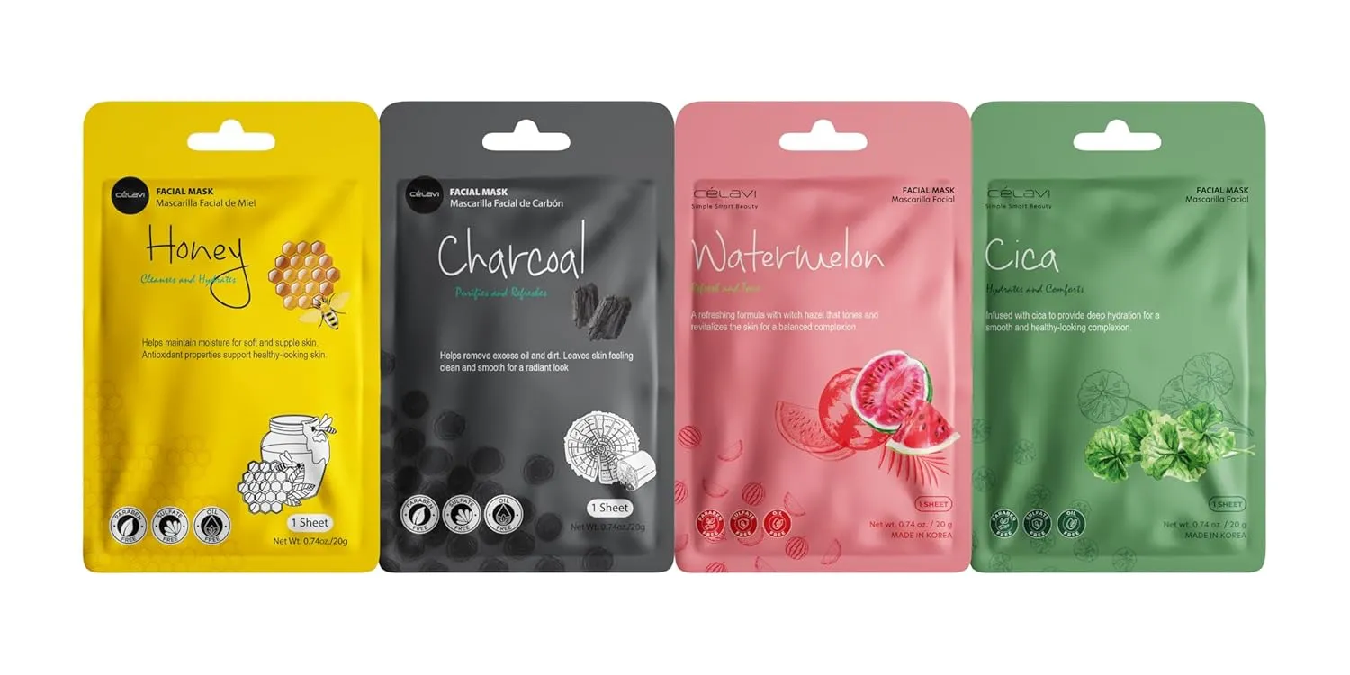 Celavi K-Beauty Skincare Essence Facial Face Mask Korea Skin Care Moisturizing B Set 48 Pack