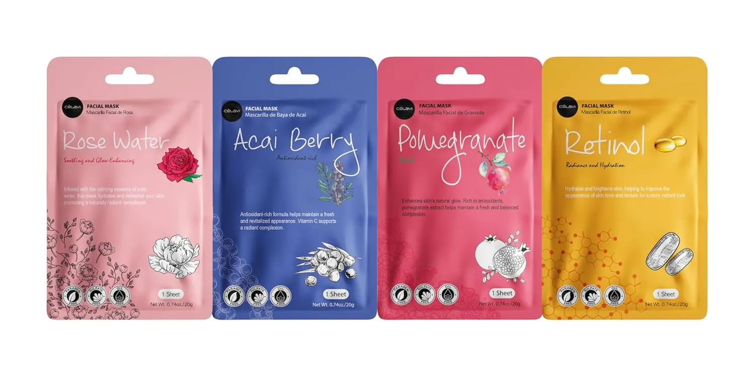 Celavi K-Beauty Skincare Essence Facial Face Mask Korea Skin Care Moisturizing B Set 48 Pack