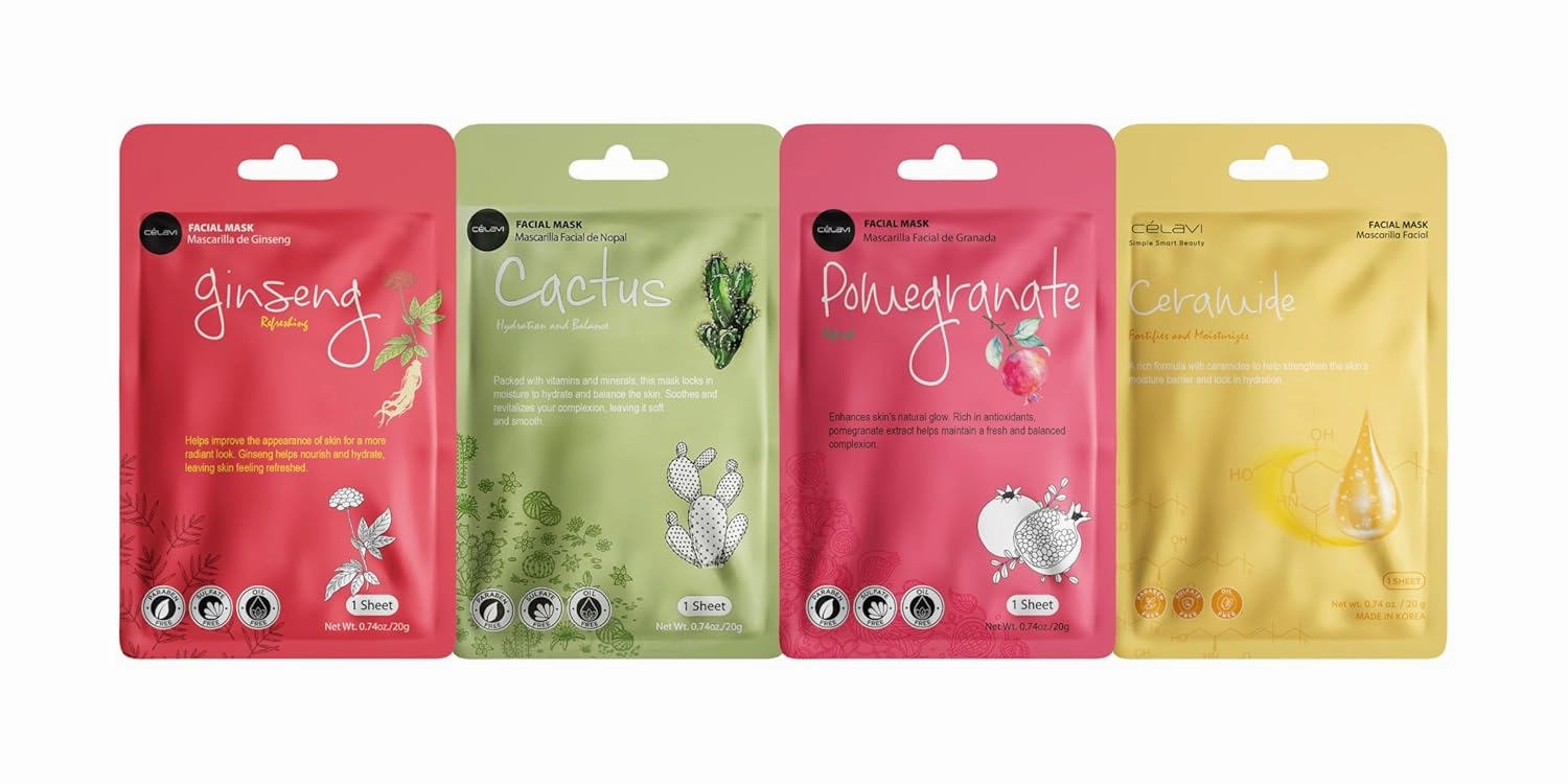 Celavi K-Beauty Skincare Essence Facial Face Mask Korea Skin Care Moisturizing C Set 24 Pack