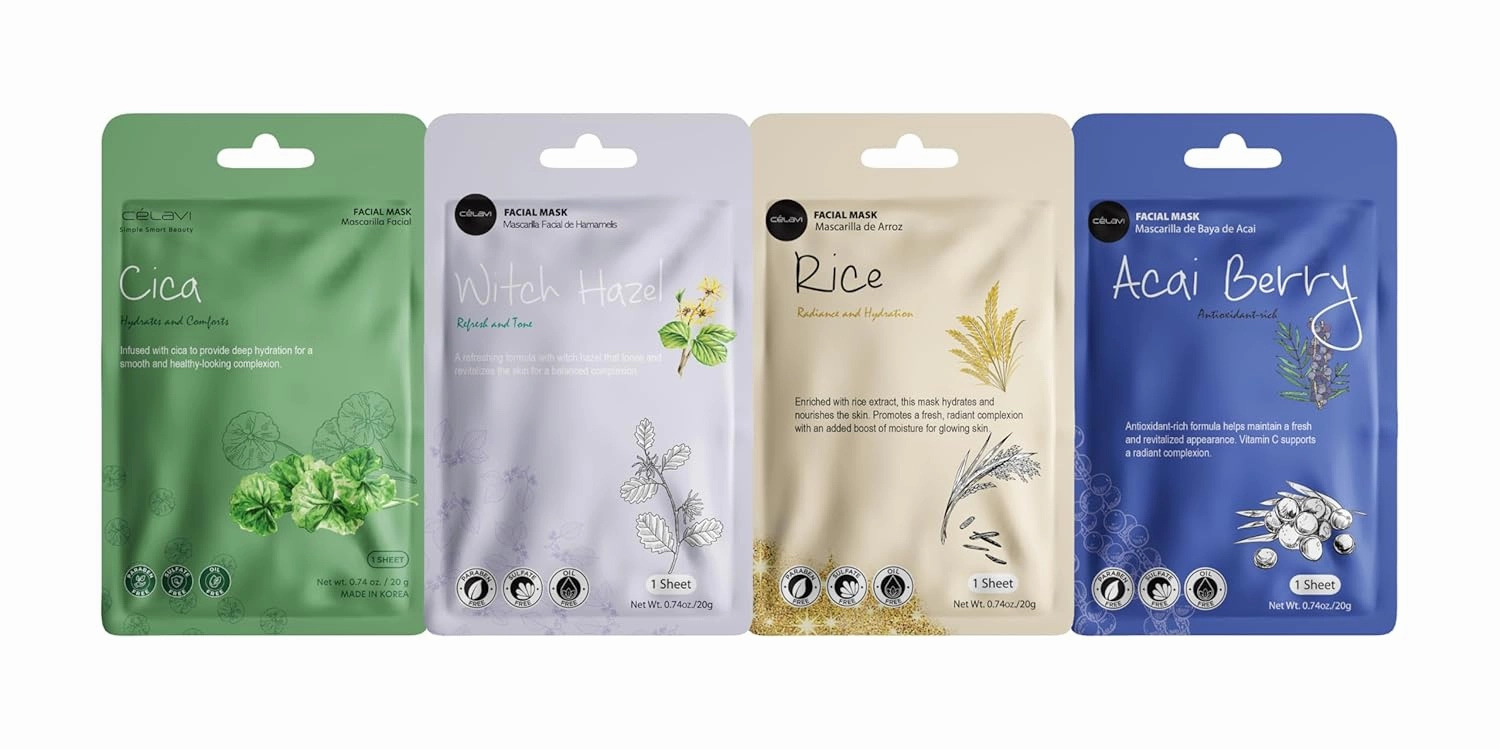 Celavi K-Beauty Skincare Essence Facial Face Mask Korea Skin Care Moisturizing C Set 24 Pack
