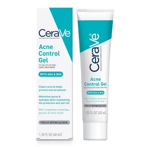 CeraVe Acne Control Gel, 2% Salicylic Acid Treatment With Glycolic Acid   Lactic Acids   Niacniamide, Acne Gel Helps Clear Blemishes Without Over Drying, Alcohol Free & Oil Free, 1.35 Fl Oz