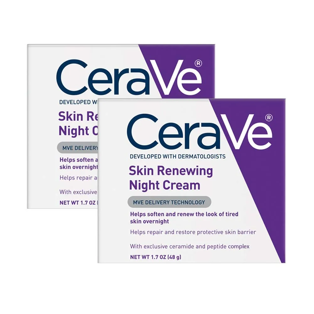 CeraVe Night Cream for Face | 2 Pack (1.7 Ounce Each) | Skin Renewing Night Cream with Hyaluronic Acid & Niacinamide | Fragrance Free