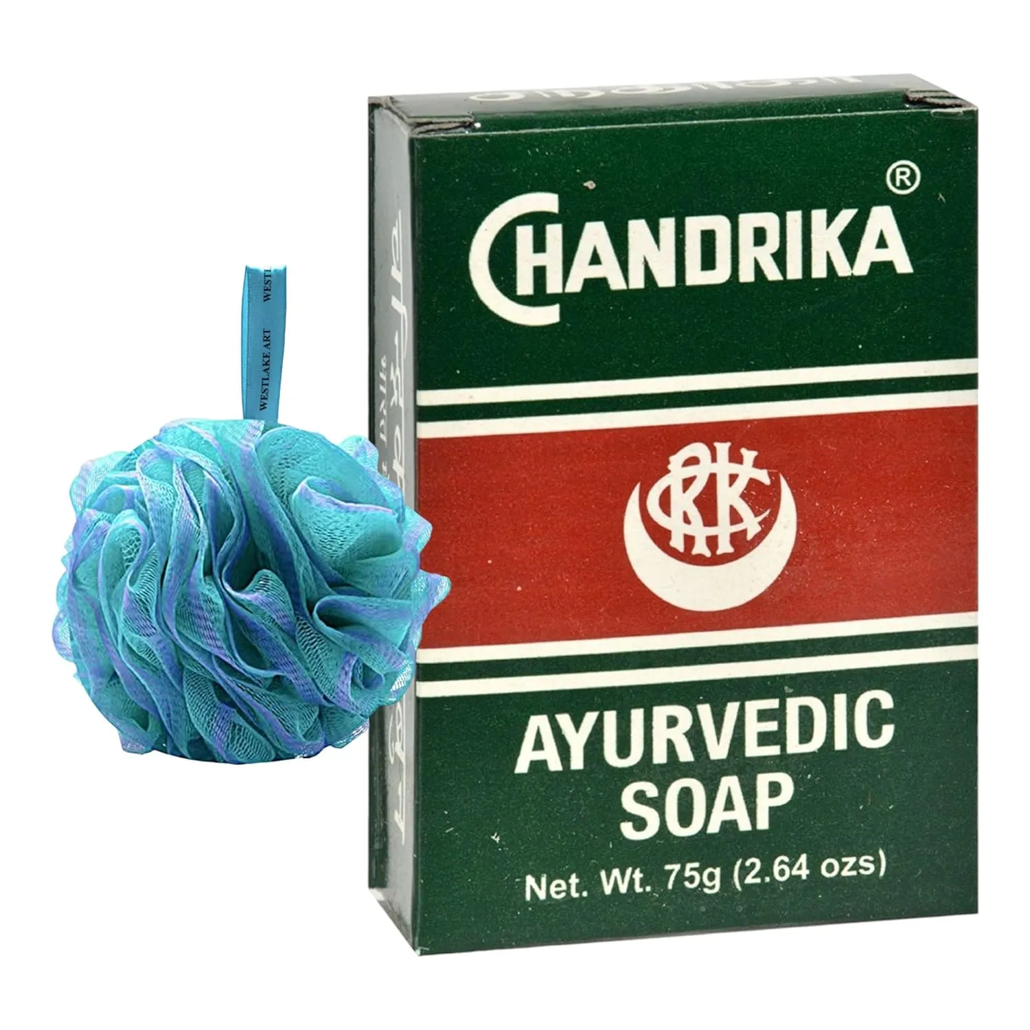 Chandrika Ayurvedic Vegetable Soap Bar, 16 Oz - Sandalwood Patchouli With Bath Sponge, Herbal Formula For Skin Types, Eco-Friendly [Pack Of 1]