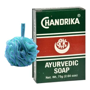 Chandrika Ayurvedic Vegetable Soap Bar, 16 Oz - Sandalwood Patchouli With Bath Sponge, Herbal Formula For Skin Types, Eco-Friendly [Pack Of 1]
