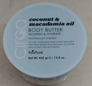 Ciroa, BODY BUTTER, Coconut & Macadamia Oil, 15.8 oz (450gr) Dermatologically Tested, Nourish & Hydrate, Pack of One