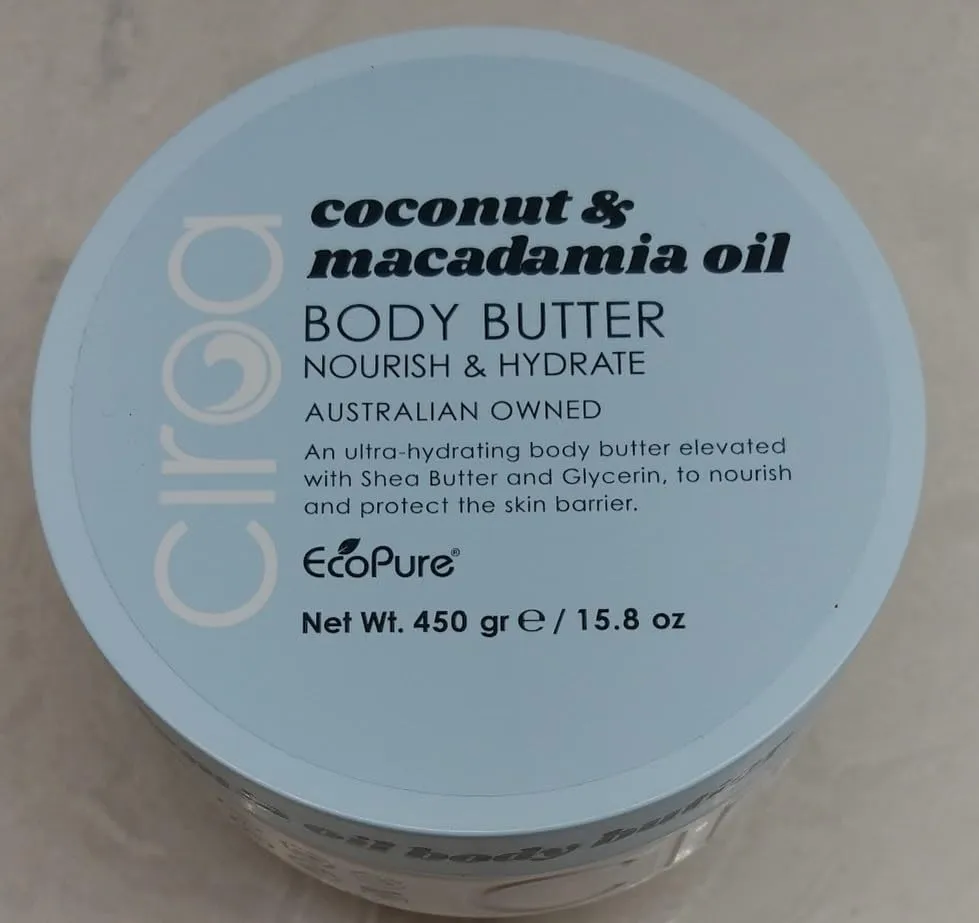 Ciroa, BODY BUTTER, Coconut & Macadamia Oil, 15.8 oz (450gr) Dermatologically Tested, Nourish & Hydrate, Pack of One
