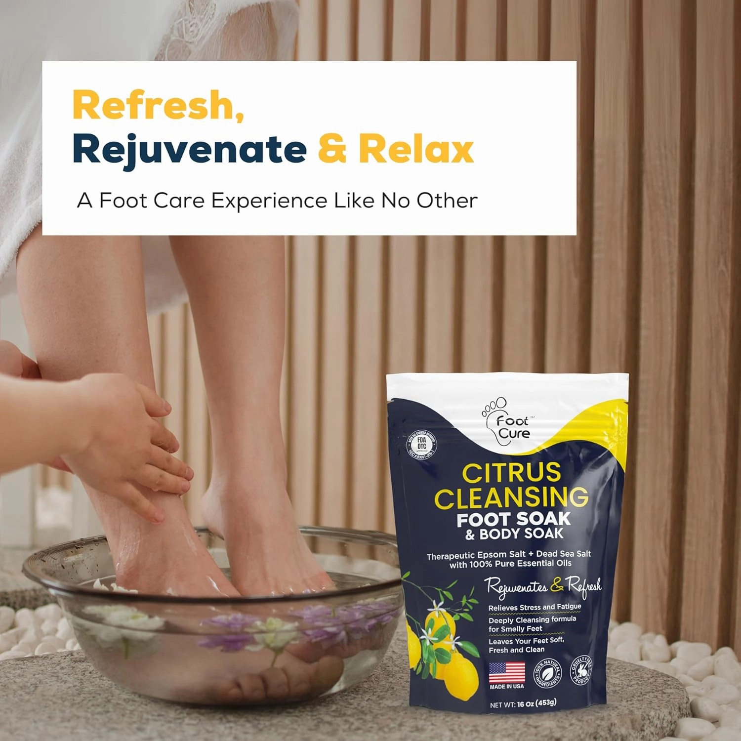 Citrus Detox Foot Soak With Epsom Salts - for Foot Callus, Immune Boost, Damaged Toenail, Athletes Foot, Pedicure and Soothes Tired Aching Feet - Made in USA 16 oz (Pack of 2)