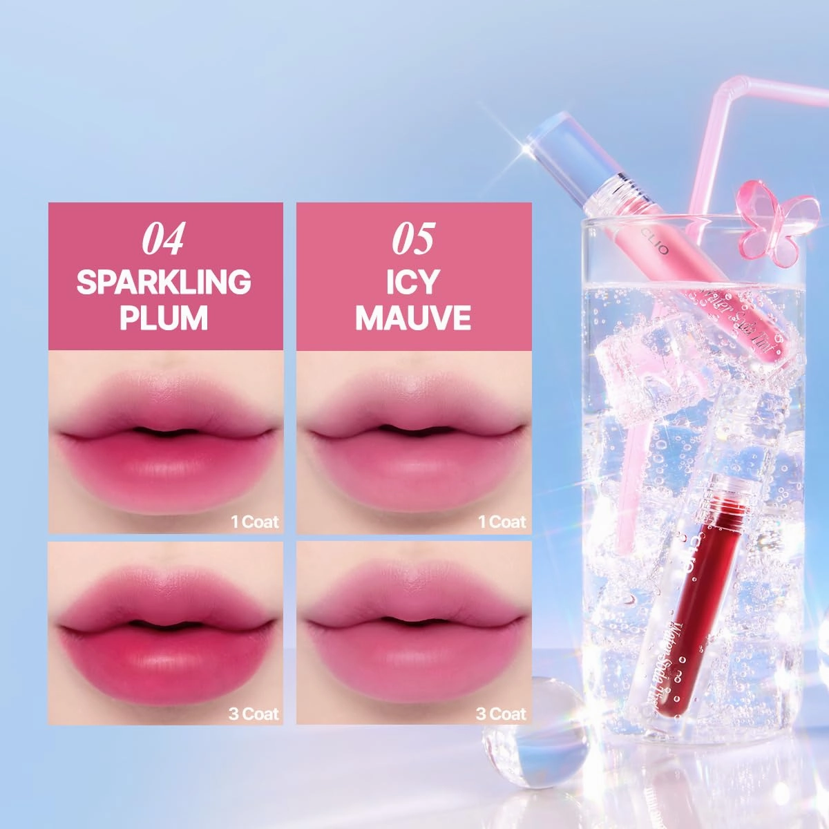 CLIO Water Soda Tint 5 Colors, Korean Lip Stain, High Moisturizing, Strong Hydrating Water Lip Oil, Gloss, Non Sticky Lip Stain, K-Beauty Lips (02 BERRY FIZZ, One Size)