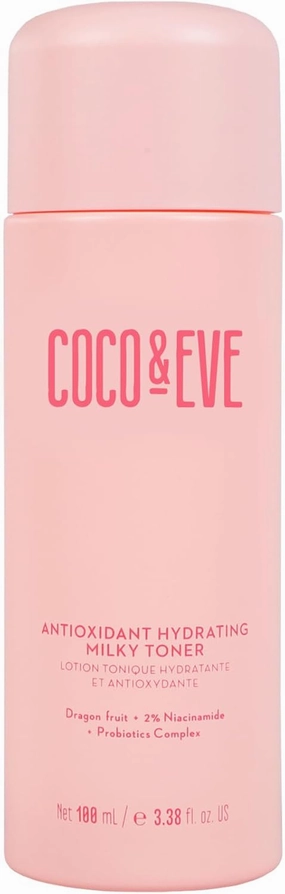 Coco & Eve Antioxidant Hydrating Milky Toner. Gentle Face Toner to Boost Hydration, Radiance, Support Skin Barrier. Antioxidants, Hyaluronic Acid, Niacinamide & Probiotics. (3.38 floz)