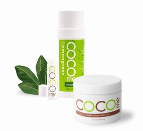 CocoMe Organic Moisturizing Lemongrass Bodystick, 8 oz. jar, and Lip Balm Trio