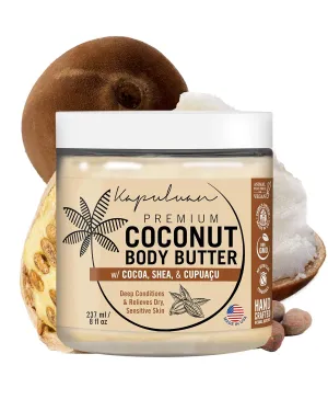 Coconut Body Butter for Women Dry Skin, Body Butter with Raw Coconut Oil, Cocoa Butter, Shea Butter & Cupuaçu Butter, Body Cream Whipped Body Butter for Women