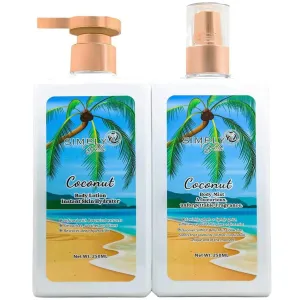 Coconut Body Lotion and Mist Set, 250ml Each, Instant Skin Hydrator with Tropical Extracts. Moisturizing and skin shine. SPA, Beauty Salon