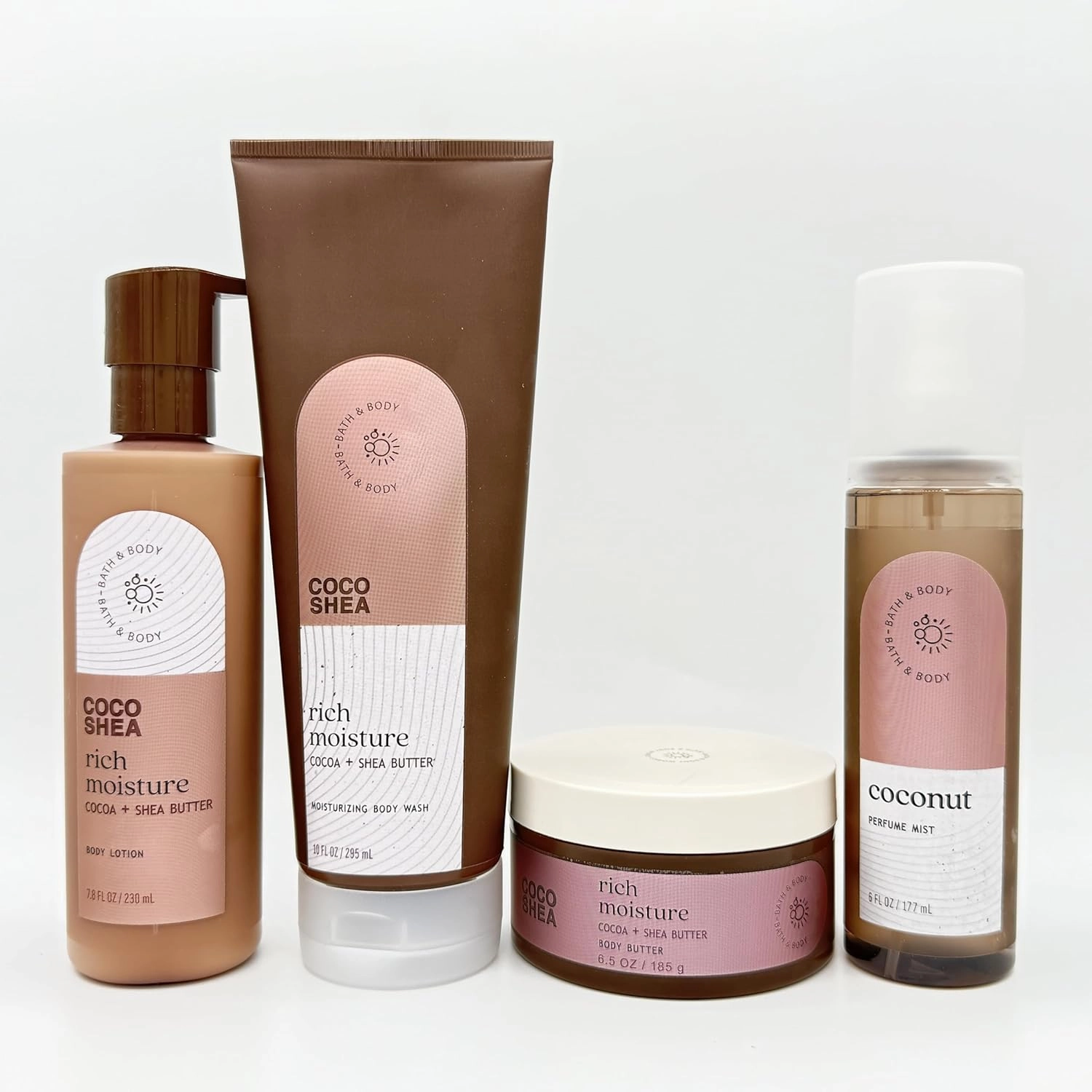 Coconut and Coco Shea Bath & Body 4-Piece Bundle | Body Lotion, Moisturizing Body Wash, Body Butter and Perfume Mist