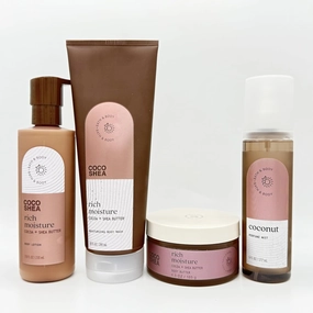 Coconut and Coco Shea Bath & Body 4-Piece Bundle | Body Lotion, Moisturizing Body Wash, Body Butter and Perfume Mist