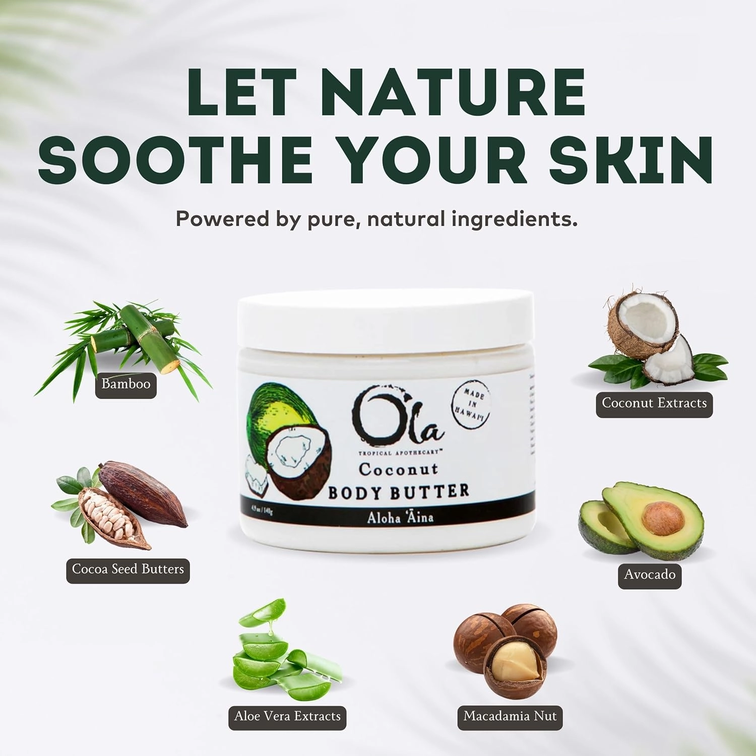 Coconut Body Butter – Moisturizing with Pure Coconut Oil and Hawaiian Plant Extracts - Ideal for Dry Skin - 5.6oz