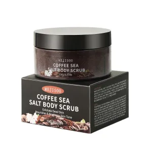 Coffee Sea Salt Body Scrub – Exfoliating & Moisturizing Scrub with Coconut Oil & Shea Butter – Anti-Cellulite Treatment for Smooth Skin – Organic, Vegan, 8.8 oz