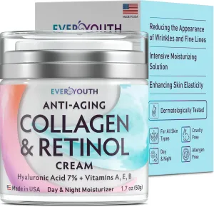 Collagen Cream for Face, Neck & Décolleté, Hydrating Anti Aging Daily Moisturizer, 1.7 oz