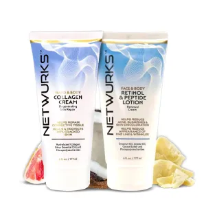 Collagen Hand & Body Cream   Retinol & Peptide Night Cream Bundle, Deep Hydration & Skin Renewal for Dry Skin & Wrinkles, 6 Fl Oz Each