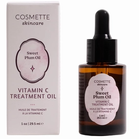 Cosmette Sweet Plum Vitamin C Facial Oil With Grape Seed, Almond, Coconut & Castor Oils, Hydrating Daily Face Oil to Support & Protect Skin Health, Plant Based Natural Skin Care, Vegan, 1 FL Oz